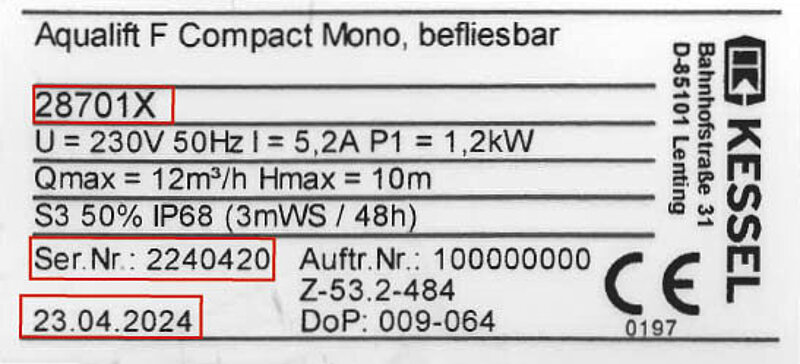 Typenschild Aqualift F Compact Mono